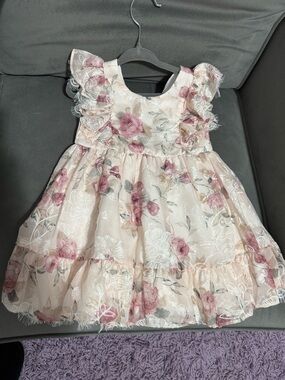 Girls Floral Pink Lace Party Dress